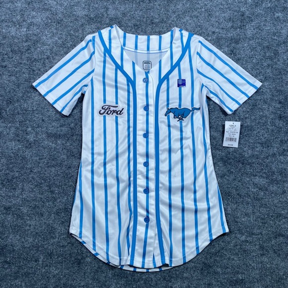 Hybrid Apparel Other - Ford Mustang Baseball Jersey White Blue Pinstripe 64 Juniors XS J4434FRD1329